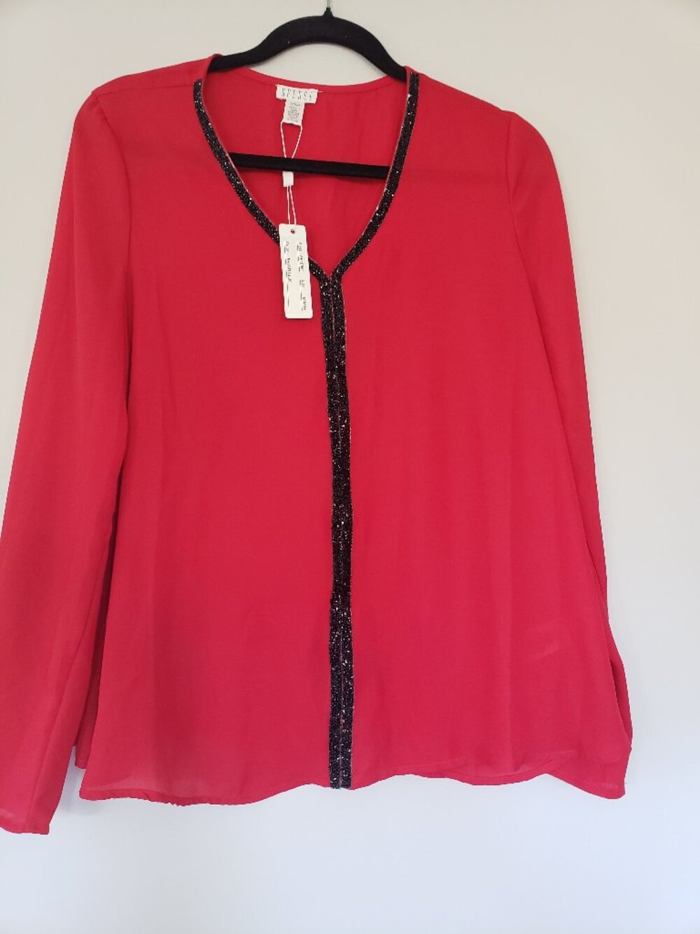 Spense Red Beaded V-Neck Top – New with Tags